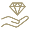 Ein goldenes Icon zeigt eine nach oben zeigende Handfläche über der ein Diamant schwebt.